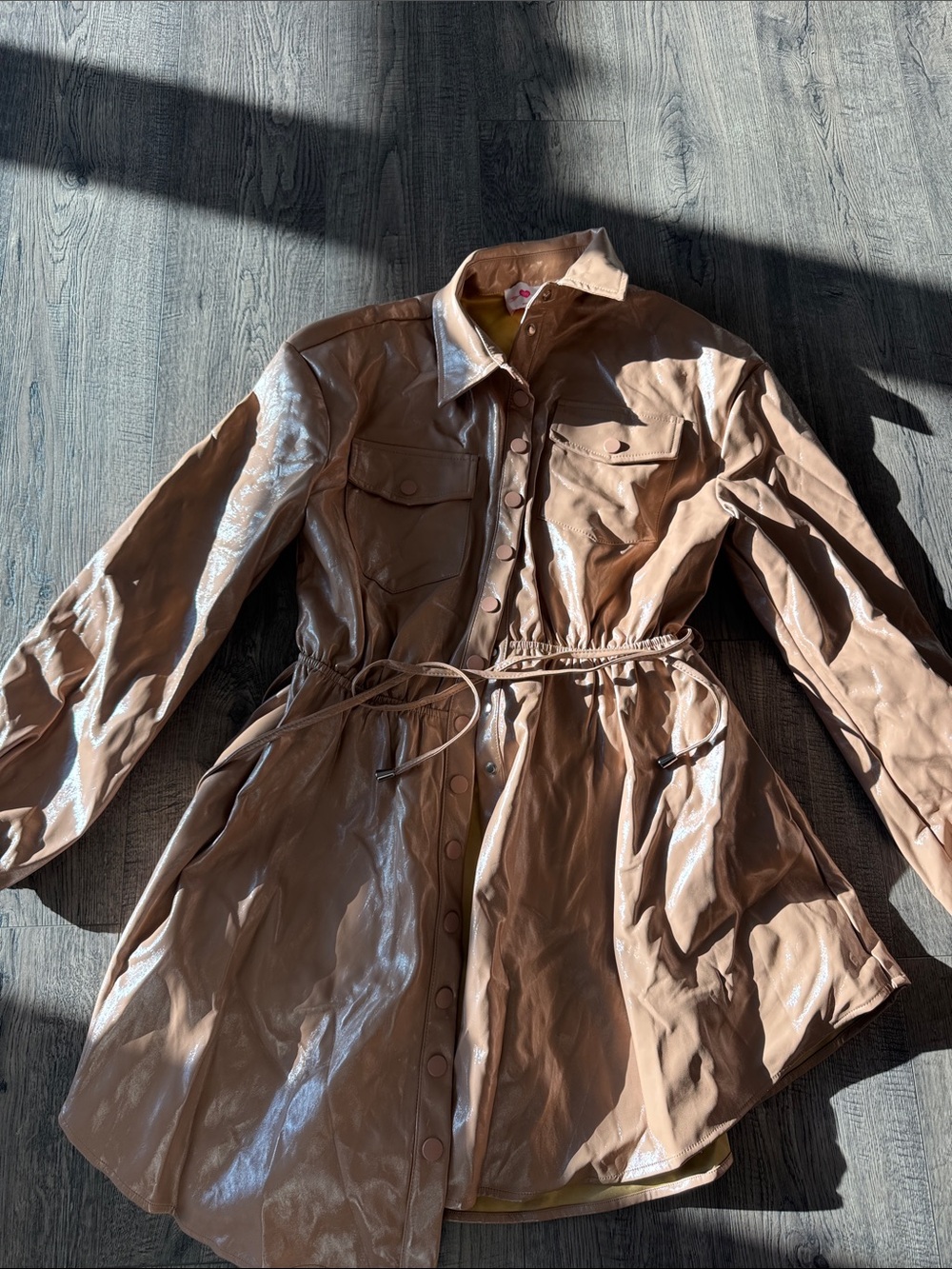 Buddy Love Shiny Brown Faux-Leather Mini Dress